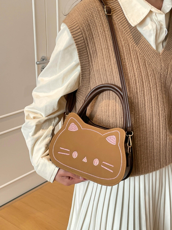Chanel inspirirana crossbody torba s mačjim motivom, mala ženska torba od PU kože, kružnog oblika, zip zatvarač, proljeće 2026.