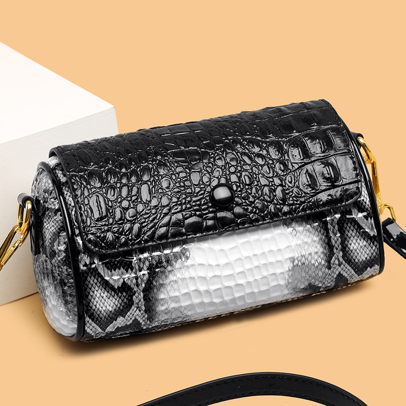 Ženska PU torbica s uzorkom krokodila, crossbody torba srednje veličine, cilindričnog oblika