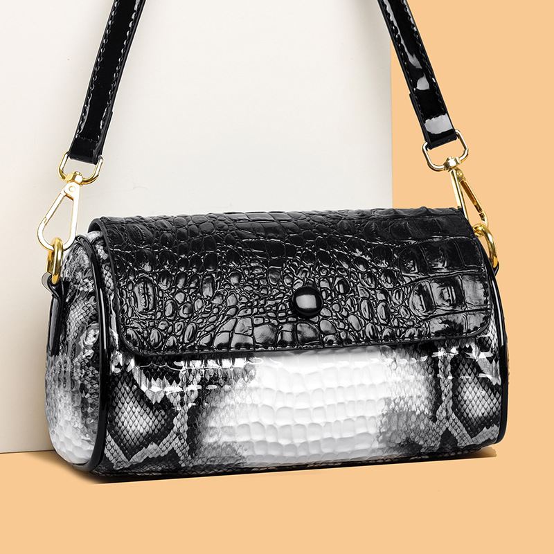 Ženska PU torbica s uzorkom krokodila, crossbody torba srednje veličine, cilindričnog oblika