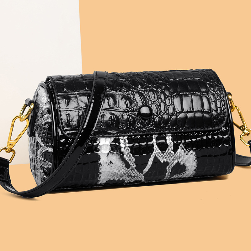 Ženska PU torbica s uzorkom krokodila, crossbody torba srednje veličine, cilindričnog oblika