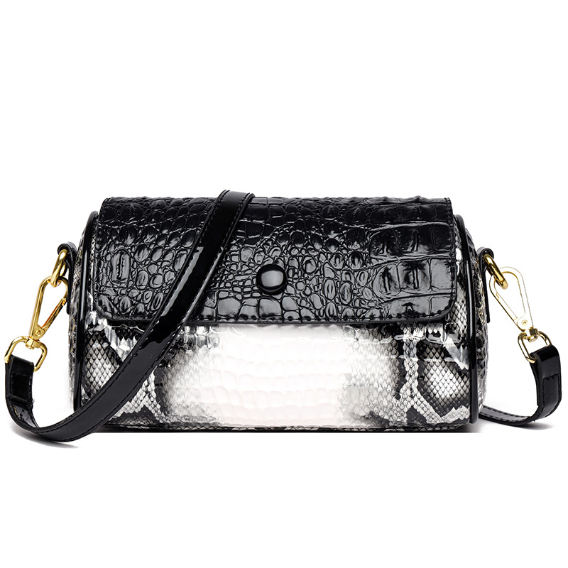 Ženska PU torbica s uzorkom krokodila, crossbody torba srednje veličine, cilindričnog oblika