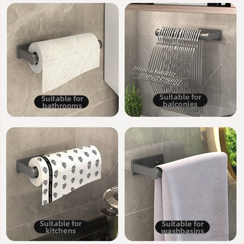 Zidni držač za kuhinjsku rolu papirnatih ubrusa, bez bušenja, od aluminijske legure, za papir, foliju i krpe