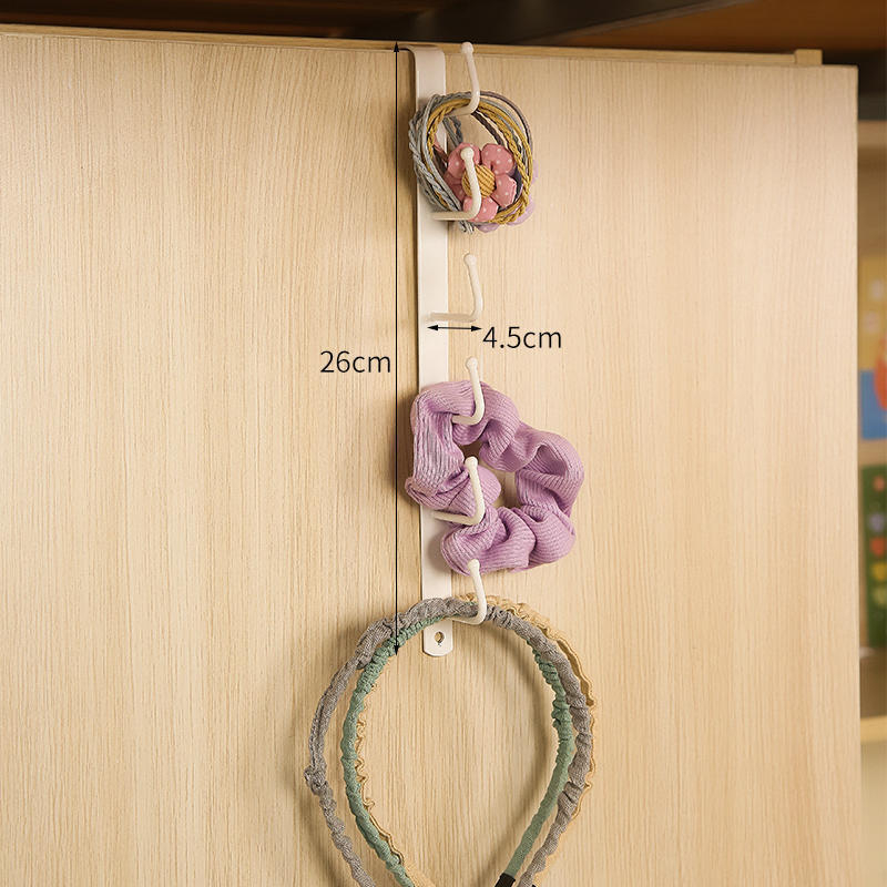 Zidni držač s više redova kuka, bez bušenja; za vrata spavaće sobe i kupaonice; za šešire, ukosnice za kosu i torbe; ABS; nosivost do 5 kg; moderan minimalistički dizajn.
