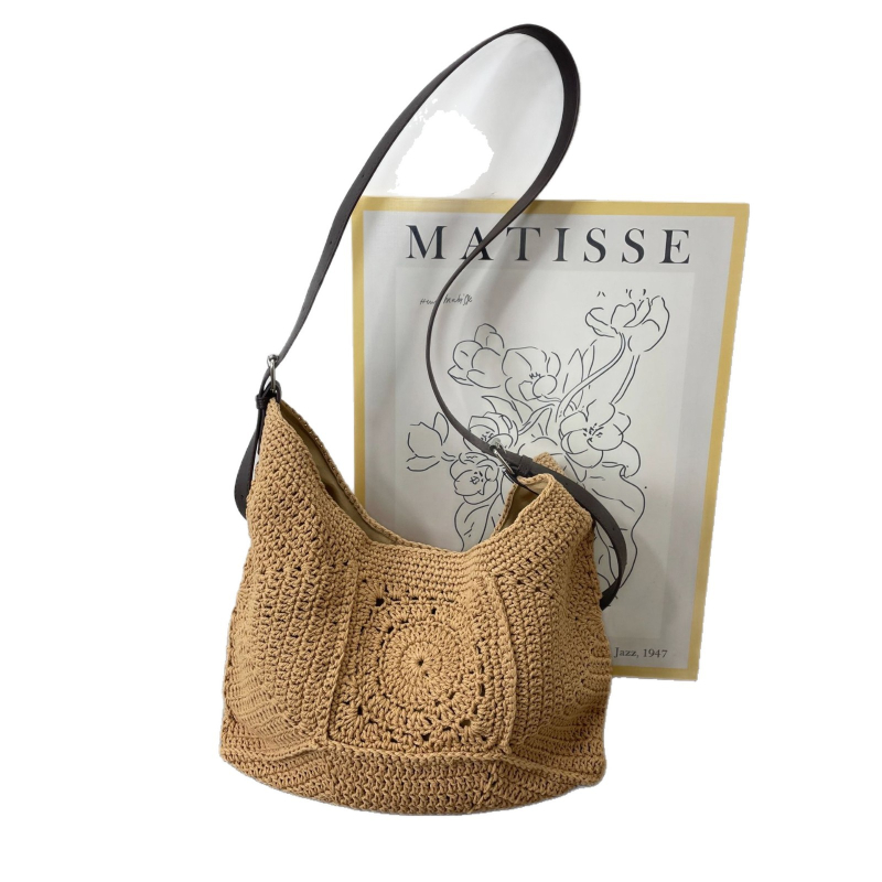 Elegantna torba preko ramena s velikim kapacitetom pletena od pamuka stil košare od slame plažna torba za odmor svestrana crossbody torba jednobojne boje