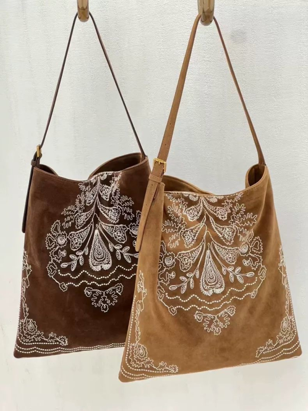Boemska stilizirana nubuk kožna tote torba, velika kapaciteta, za nošenje na rame ili kao crossbody, za žene