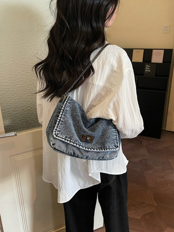 Ženska denim torba za ramena s lancem, retro stil