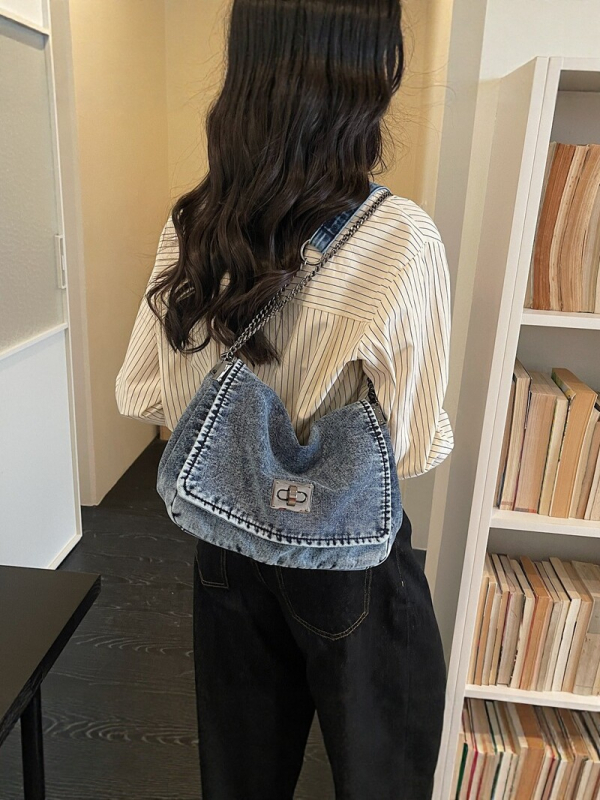Ženska denim torba za ramena s lancem, retro stil