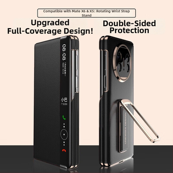 Carcasă flip pentru Huawei MateX6, cu electroplată, ax dublu, protecție completă, piele cu fereastră inteligentă