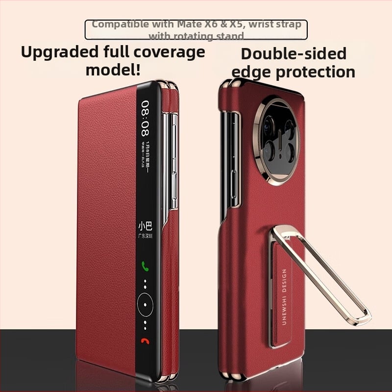 Carcasă flip pentru Huawei MateX6, cu electroplată, ax dublu, protecție completă, piele cu fereastră inteligentă