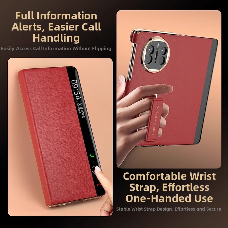 Carcasă flip pentru Huawei MateX6, cu electroplată, ax dublu, protecție completă, piele cu fereastră inteligentă