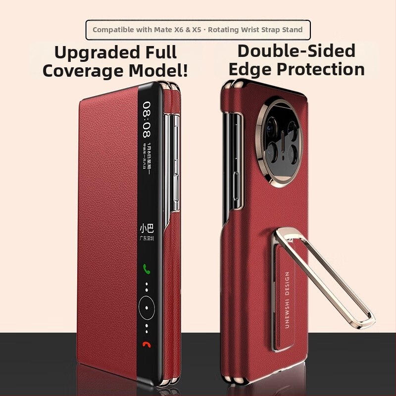 Carcasă flip pentru Huawei MateX6, cu electroplată, ax dublu, protecție completă, piele cu fereastră inteligentă