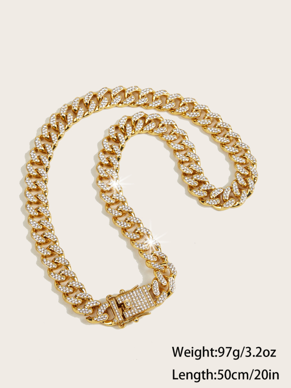 Unisex ogrlica s kubanskom lancem i kristalima – hip-hop nakit od cinkovog legura, duljina 51–60 cm