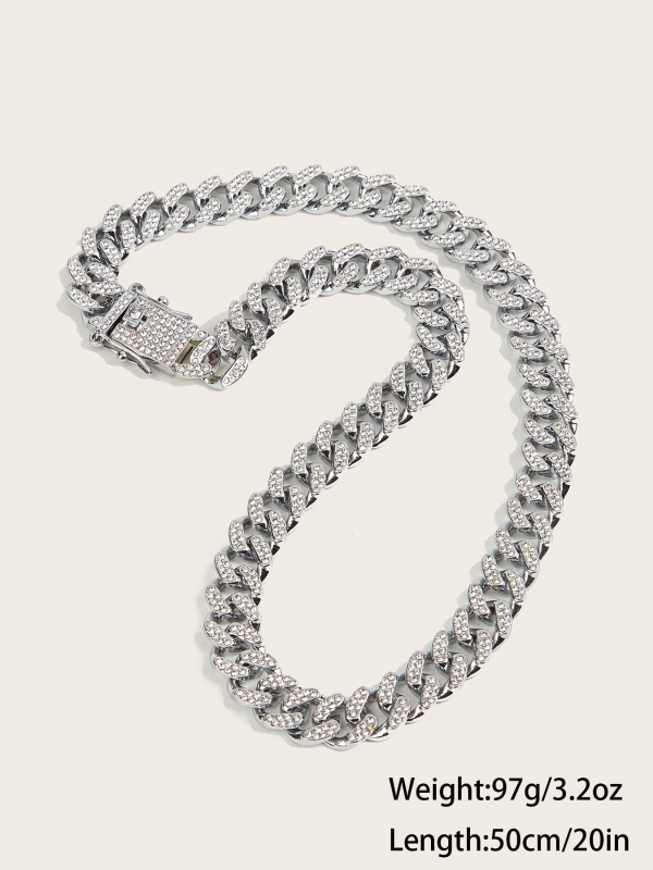 Unisex ogrlica s kubanskom lancem i kristalima – hip-hop nakit od cinkovog legura, duljina 51–60 cm