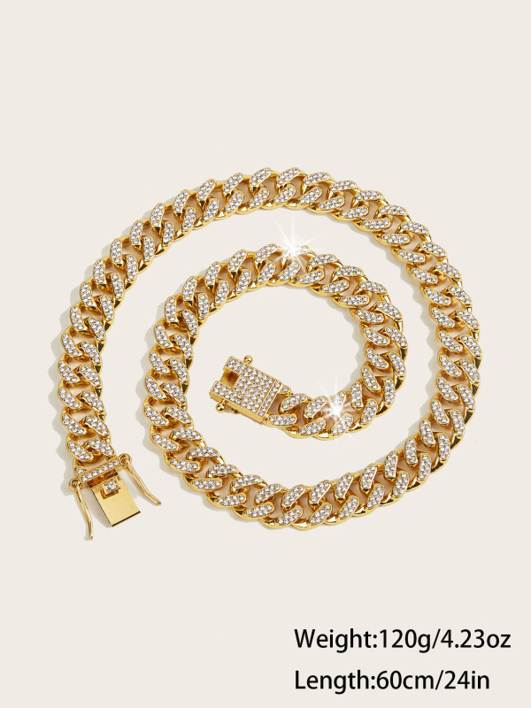 Unisex ogrlica s kubanskom lancem i kristalima – hip-hop nakit od cinkovog legura, duljina 51–60 cm