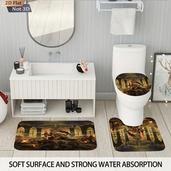 Perdea de duș impermeabilă, covor cu imprimeu Warhammer, set de baie absorbant și antiderapant pentru toaletă, patru piese, personalizabil cu fotografii