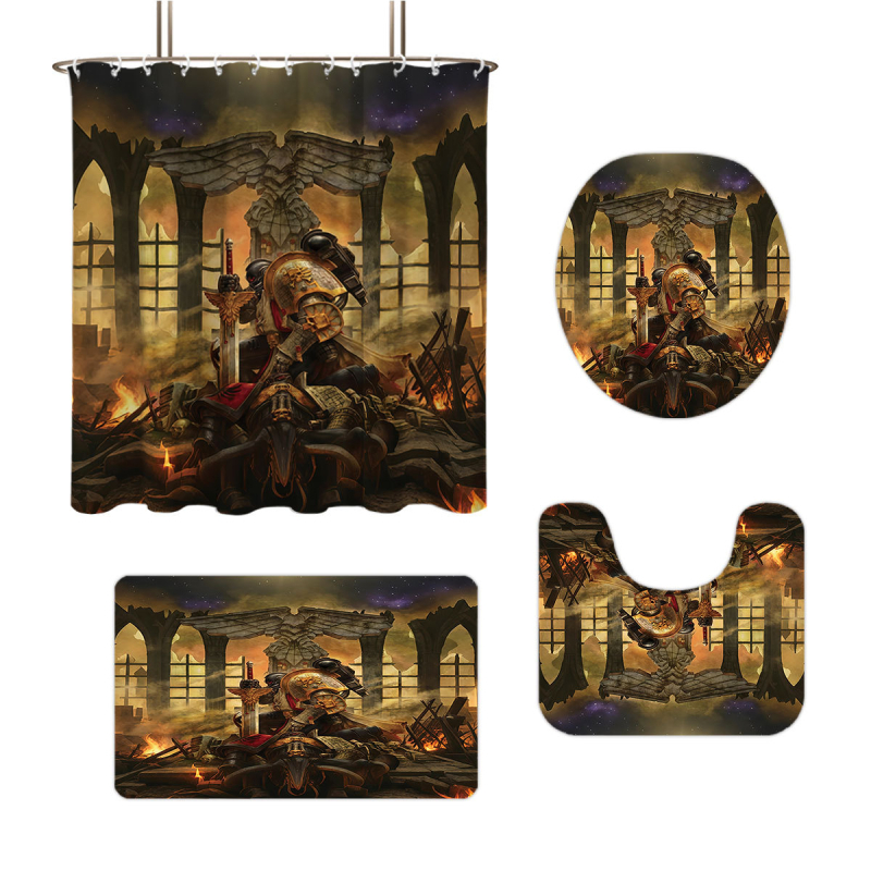 Perdea de duș impermeabilă, covor cu imprimeu Warhammer, set de baie absorbant și antiderapant pentru toaletă, patru piese, personalizabil cu fotografii