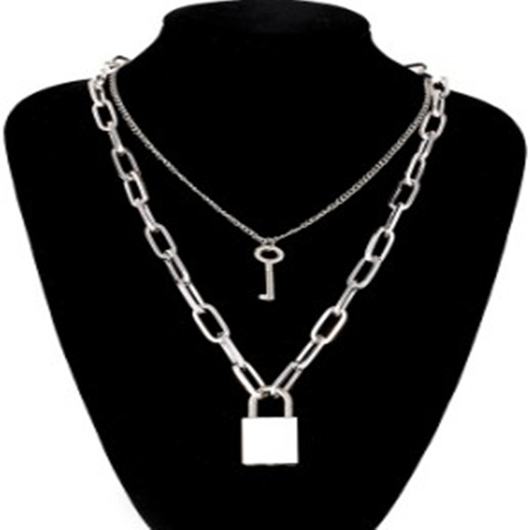 Ogrlica s privjeskom u obliku brave, uz križni lanac – unisex, punk retro geometrijski nakit, hip-hop stil