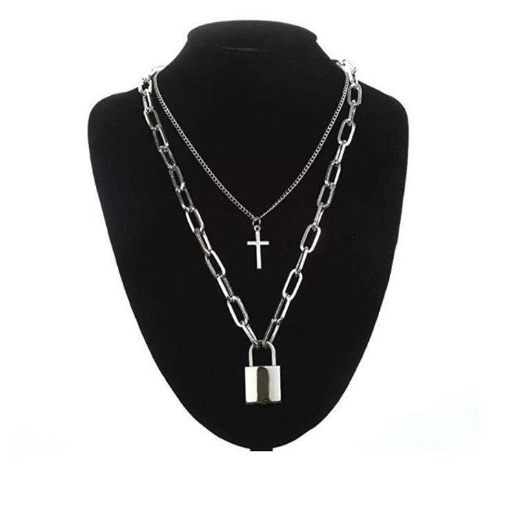 Ogrlica s privjeskom u obliku brave, uz križni lanac – unisex, punk retro geometrijski nakit, hip-hop stil