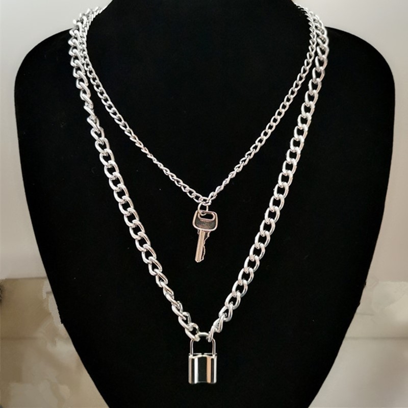 Ogrlica s privjeskom u obliku brave, uz križni lanac – unisex, punk retro geometrijski nakit, hip-hop stil
