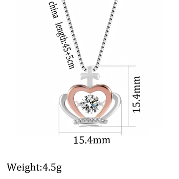Dvobojna ogrlica s krunom i srcem, bakrena, kutijasti lanac, duljina 41–50 cm, ženski minimalistički dizajn