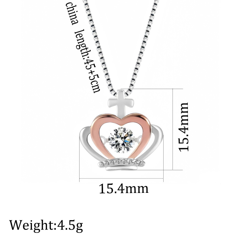 Dvobojna ogrlica s krunom i srcem, bakrena, kutijasti lanac, duljina 41–50 cm, ženski minimalistički dizajn