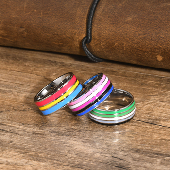 Spring Water prsten od titan čelika, 8 mm šarena zastava dizajn, geometrijski unisex prsten – model PR-033