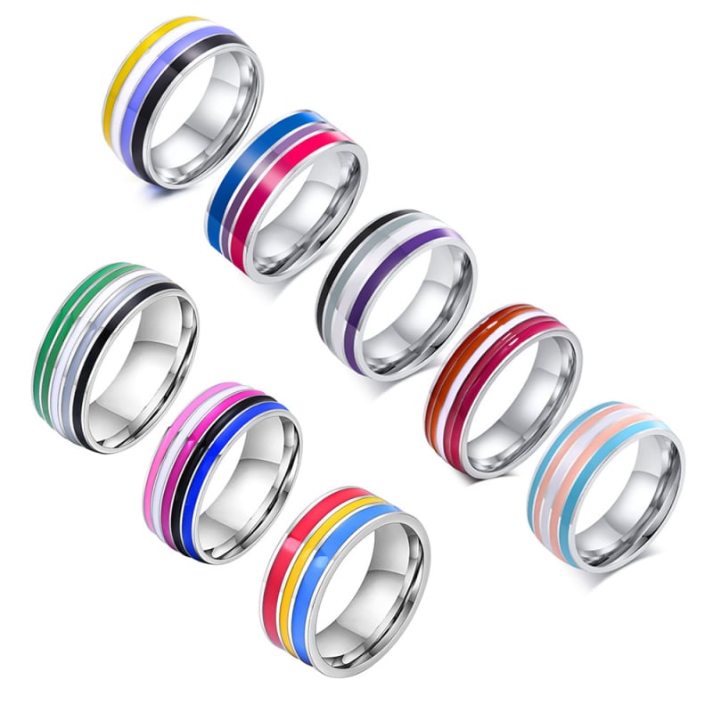 Spring Water prsten od titan čelika, 8 mm šarena zastava dizajn, geometrijski unisex prsten – model PR-033