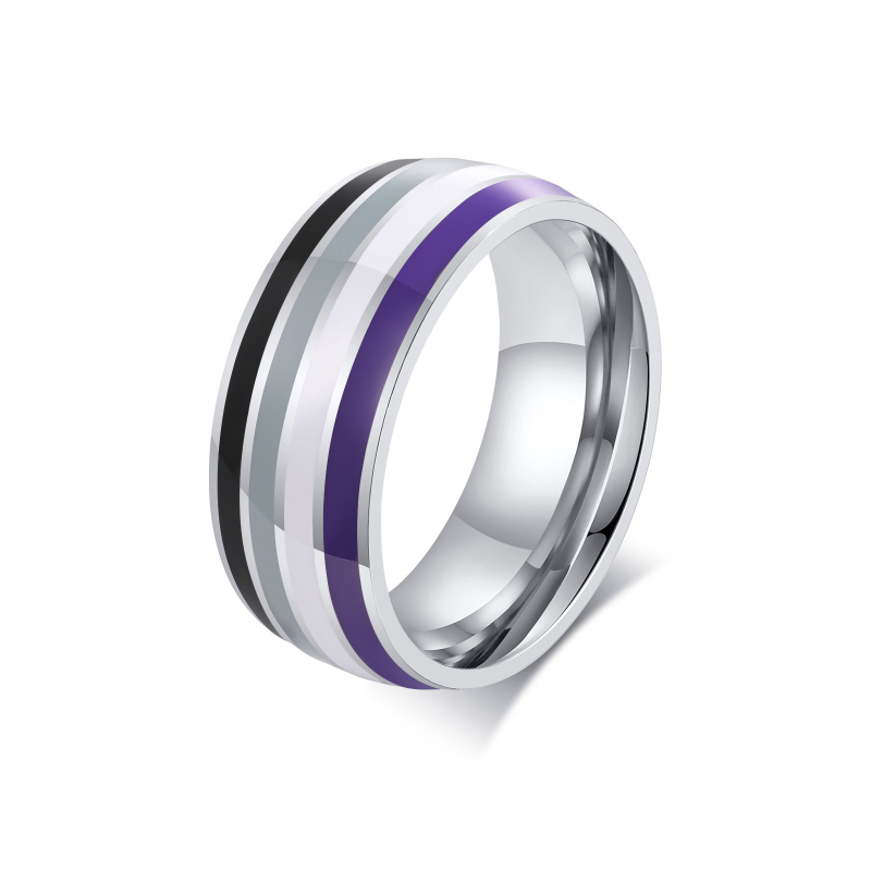 Spring Water prsten od titan čelika, 8 mm šarena zastava dizajn, geometrijski unisex prsten – model PR-033
