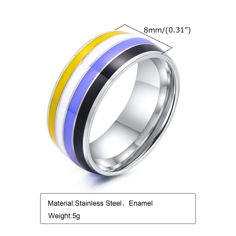 Spring Water prsten od titan čelika, 8 mm šarena zastava dizajn, geometrijski unisex prsten – model PR-033