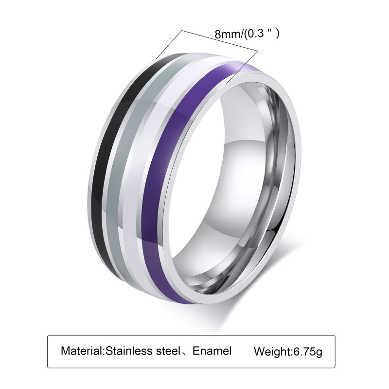 Spring Water prsten od titan čelika, 8 mm šarena zastava dizajn, geometrijski unisex prsten – model PR-033