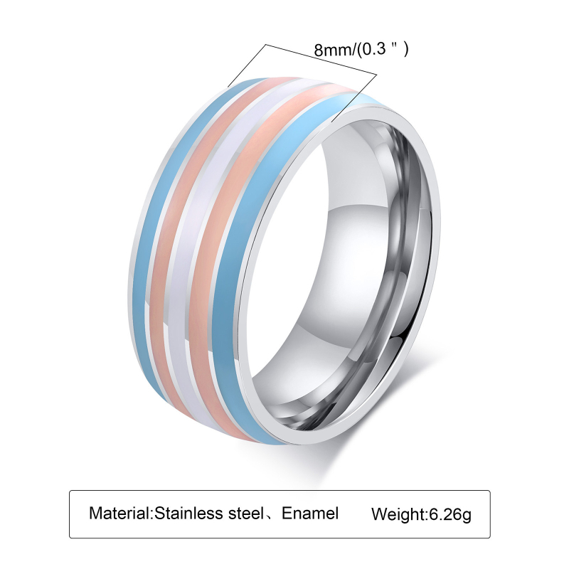 Spring Water prsten od titan čelika, 8 mm šarena zastava dizajn, geometrijski unisex prsten – model PR-033