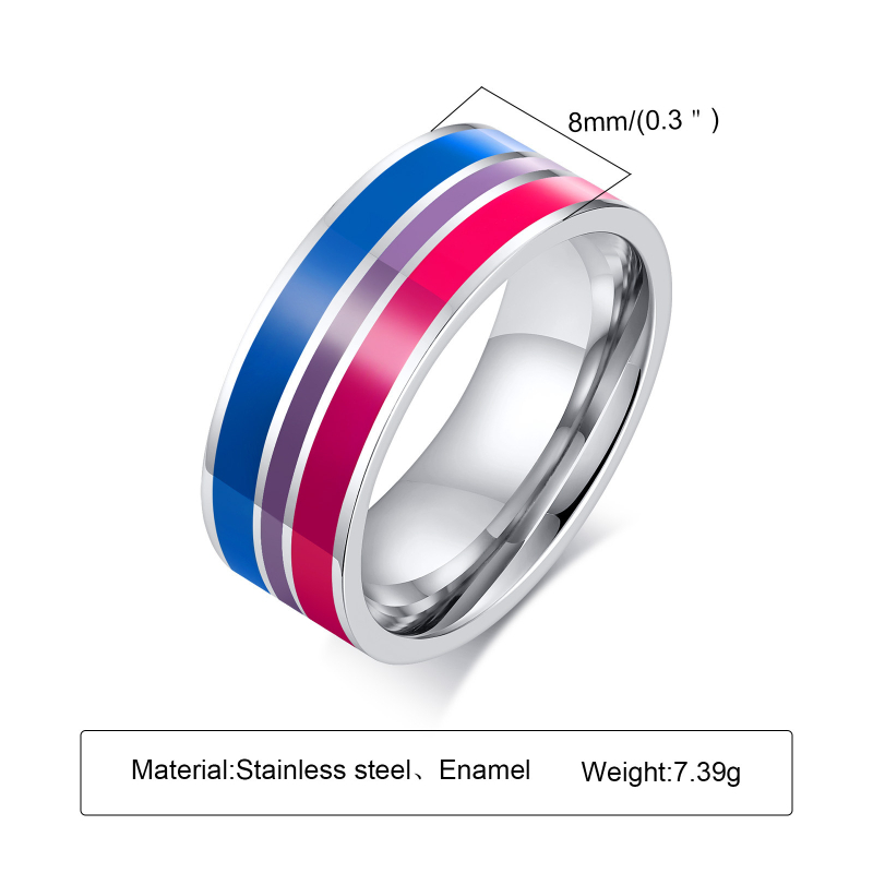 Spring Water prsten od titan čelika, 8 mm šarena zastava dizajn, geometrijski unisex prsten – model PR-033