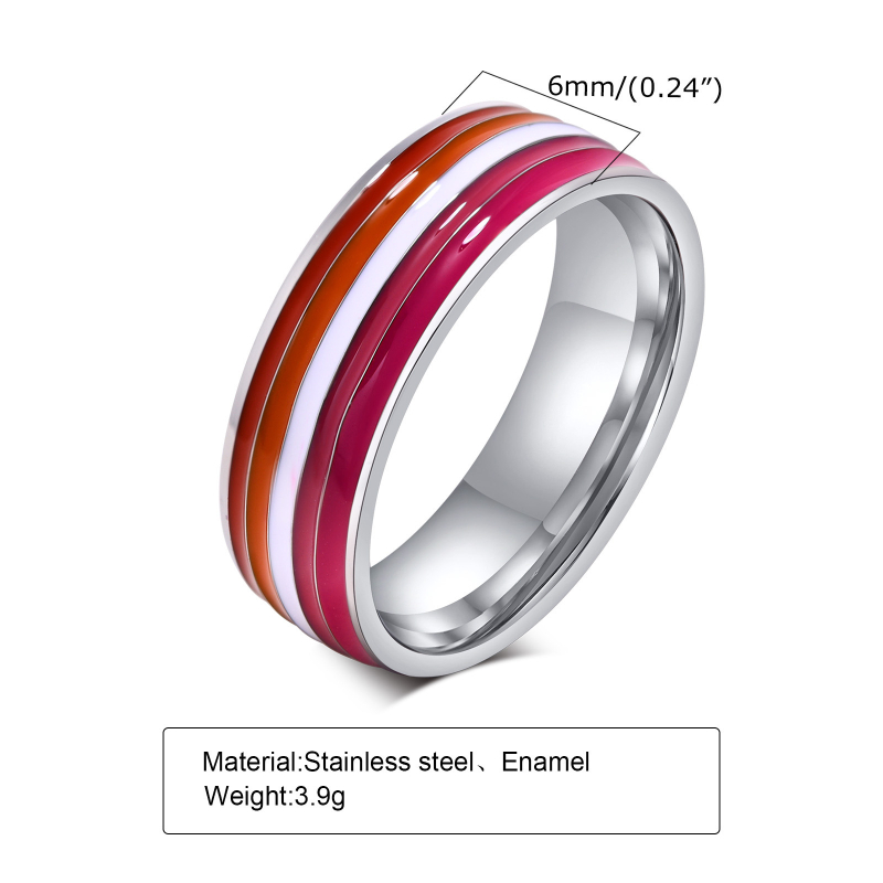 Spring Water prsten od titan čelika, 8 mm šarena zastava dizajn, geometrijski unisex prsten – model PR-033
