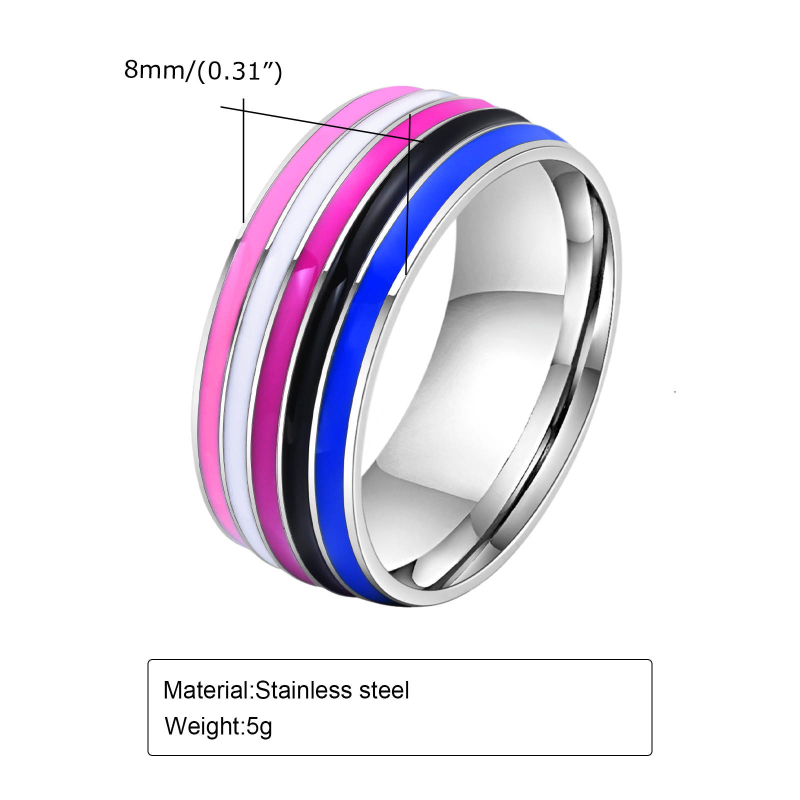 Spring Water prsten od titan čelika, 8 mm šarena zastava dizajn, geometrijski unisex prsten – model PR-033