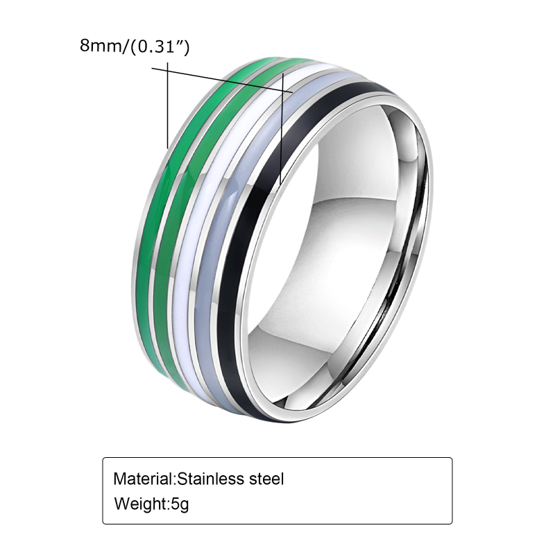 Spring Water prsten od titan čelika, 8 mm šarena zastava dizajn, geometrijski unisex prsten – model PR-033
