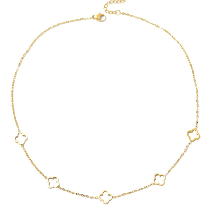 Set nakita od nehrđajućeg čelika sa četverolistom za žene – ogrlica, naušnice i narukvica, minimalistički i elegantan stil