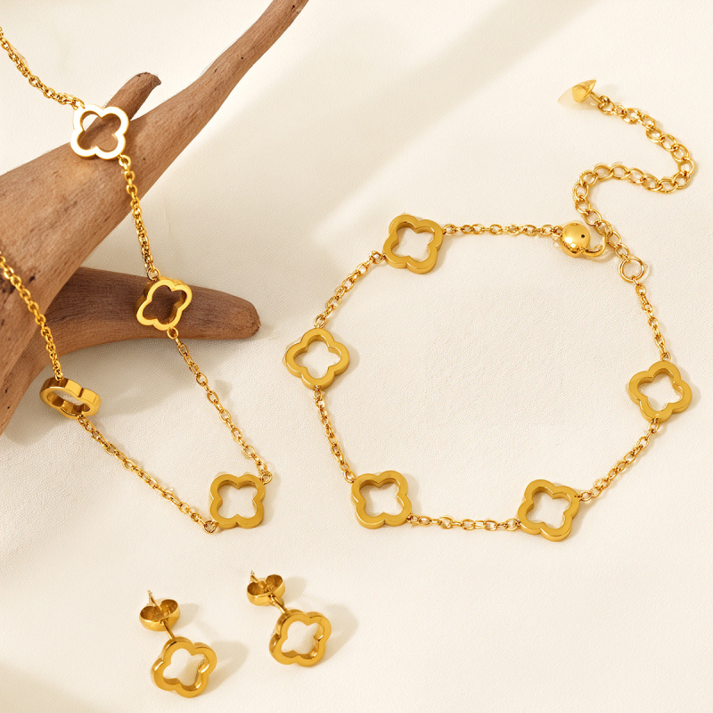 Set nakita od nehrđajućeg čelika sa četverolistom za žene – ogrlica, naušnice i narukvica, minimalistički i elegantan stil