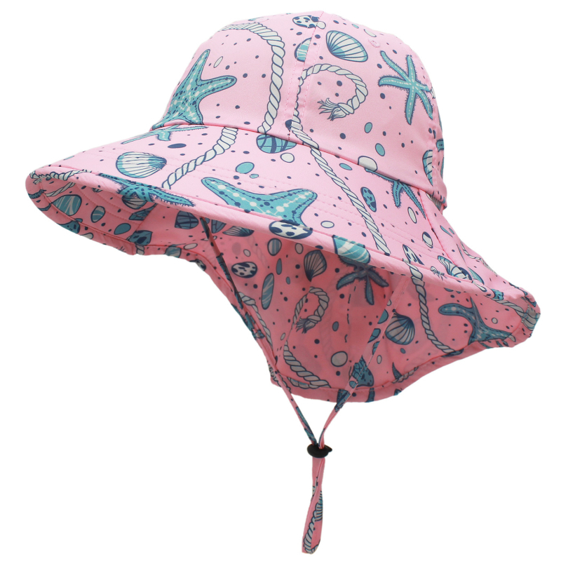 Dječja kapa za sunce s širokim obodom i zaštitom za vrat, prozračni poliester, bucket stil
