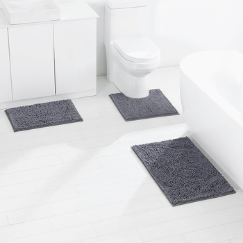 Chenille set za kupaonicu, tri komada, apsorbirajuće dugačke vlaknaste tepihe za kupaonicu i WC