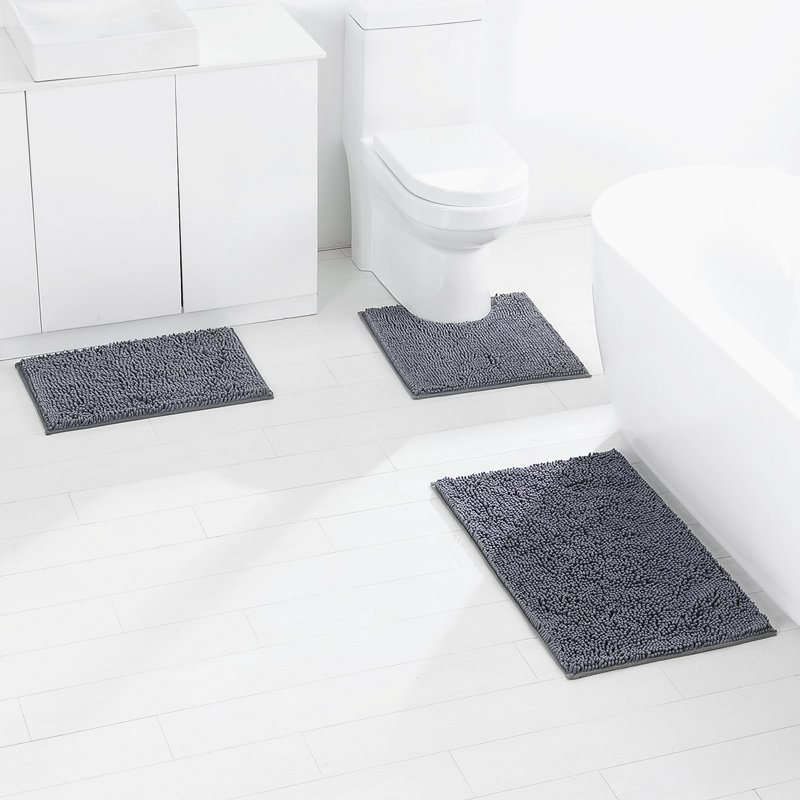 Chenille set za kupaonicu, tri komada, apsorbirajuće dugačke vlaknaste tepihe za kupaonicu i WC