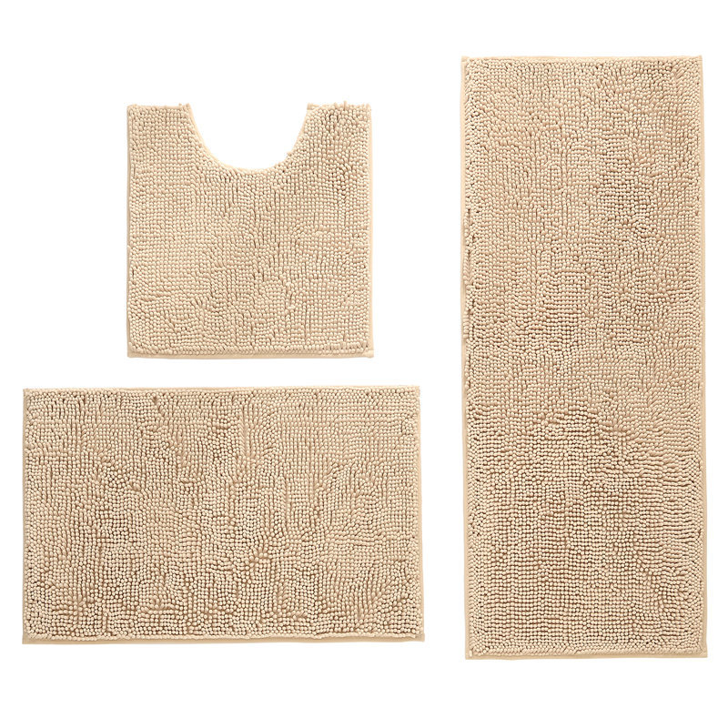 Chenille set za kupaonicu, tri komada, apsorbirajuće dugačke vlaknaste tepihe za kupaonicu i WC