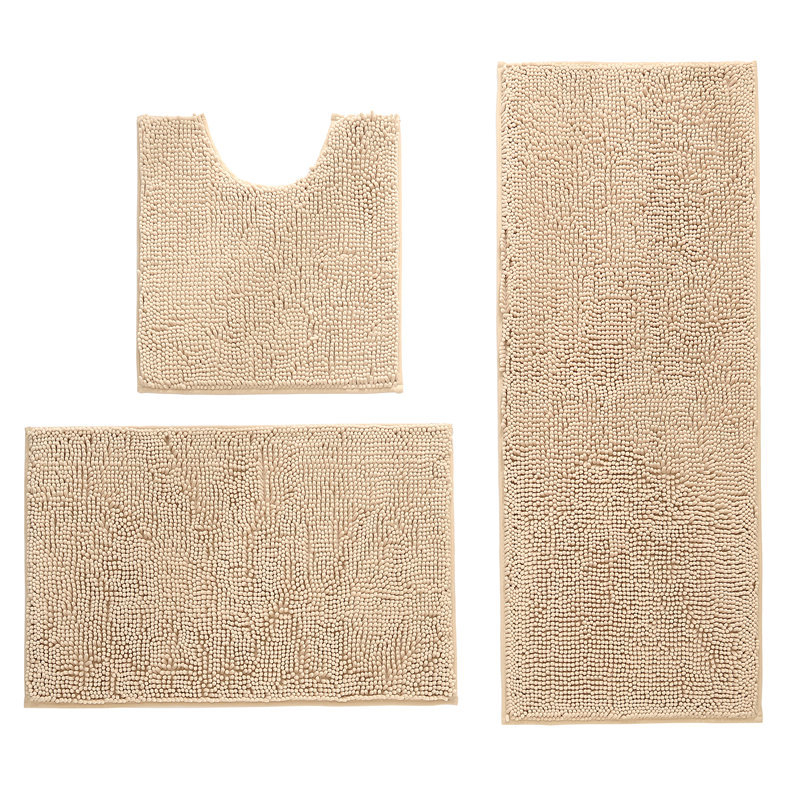 Chenille set za kupaonicu, tri komada, apsorbirajuće dugačke vlaknaste tepihe za kupaonicu i WC