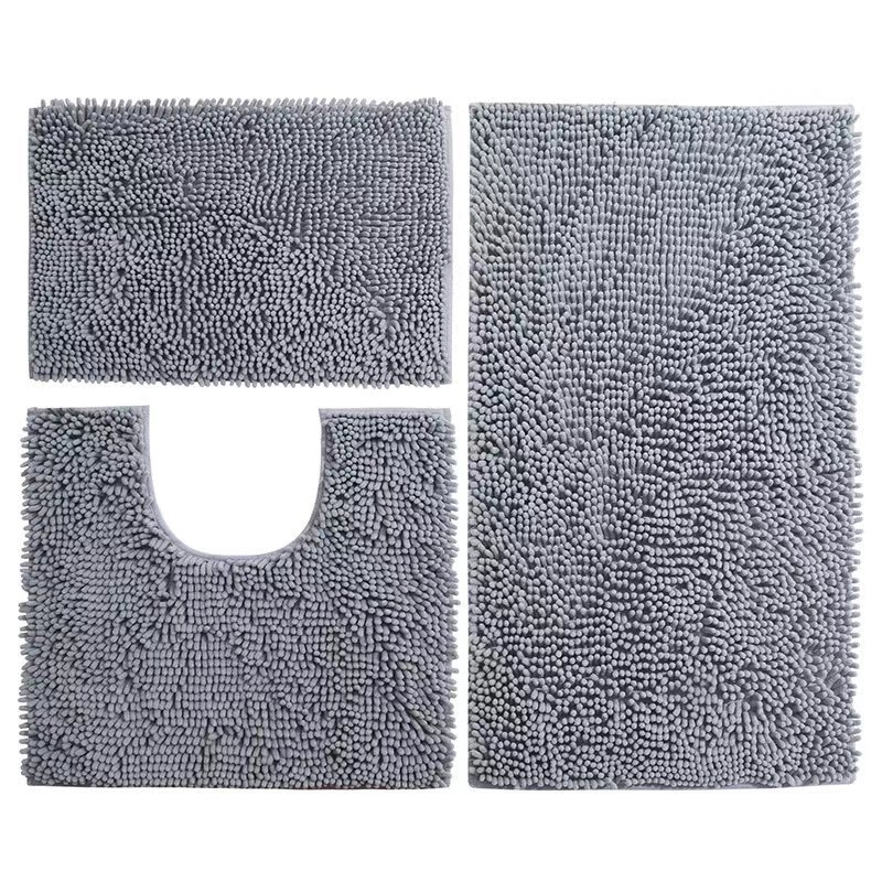 Chenille set za kupaonicu, tri komada, apsorbirajuće dugačke vlaknaste tepihe za kupaonicu i WC