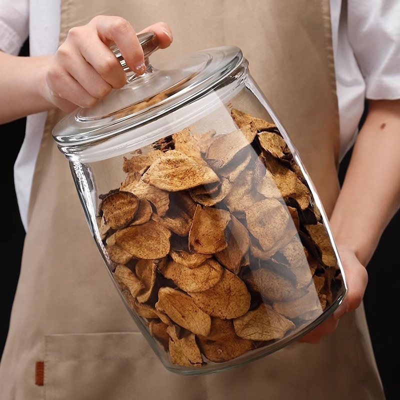 Debela staklena posuda za skladištenje suhih korica mandarine, čaja i riže — otporna na vlagu, širokog otvora, prehrambene kvalitete