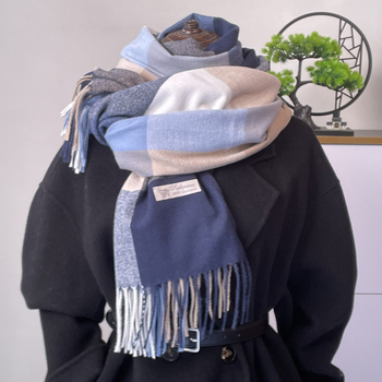 Korejski stil jesensko-zimski šal od imitacije kašmira za žene, karirani topli šal