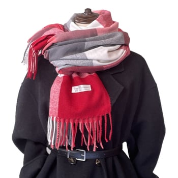 Korejski stil jesensko-zimski šal od imitacije kašmira za žene, karirani topli šal