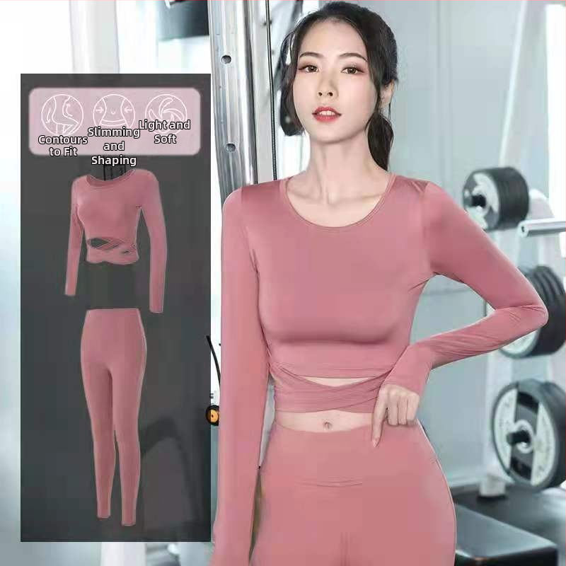 Ženský set na jogu a fitness – priedušný, rýchloschnúci, s dlhým rukávom a kapucňou, jesenná-zimná verzia, 90% polyester, 10% elastán