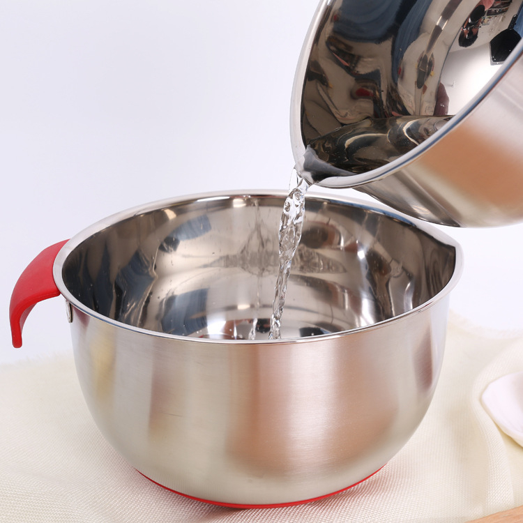 Rozsdamentes acél tojásos tál csúszásmentes szilikonalappal, beépített szűrő és fogantyú; sokoldalú saláta- és zöldségtál, 18 cm és 24 cm