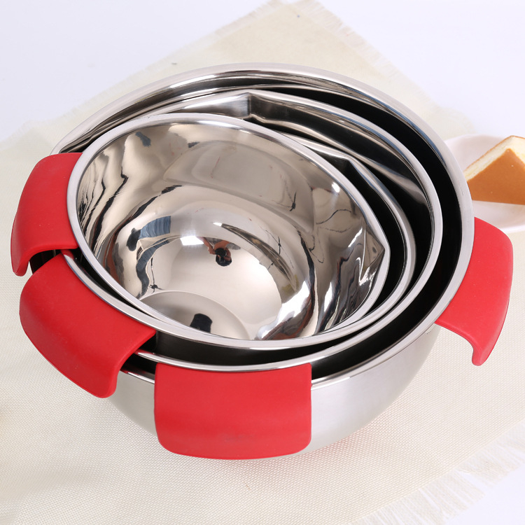 Rozsdamentes acél tojásos tál csúszásmentes szilikonalappal, beépített szűrő és fogantyú; sokoldalú saláta- és zöldségtál, 18 cm és 24 cm