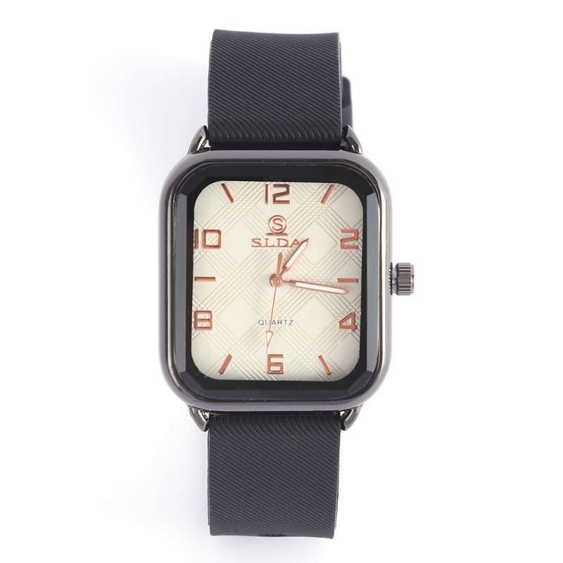 Muški kvarcni sat s pravokutnim kućištem i silikonskim remenom, casual stil